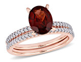 2.10 Carat (ctw) Garnet Engagement Wedding Ring Set in 14K Rose Gold with Diamonds